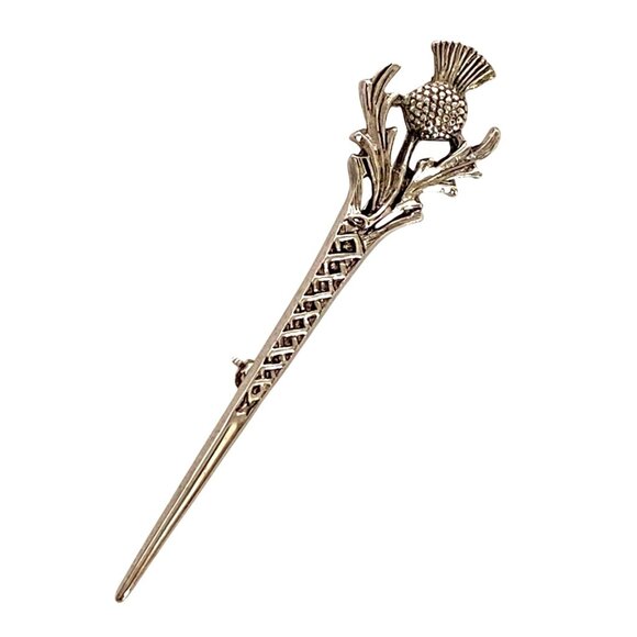 Scotland Thistle Silver Tone Kilt Brooch Pin With Safety Clasp 3in - Picture 1 of 10